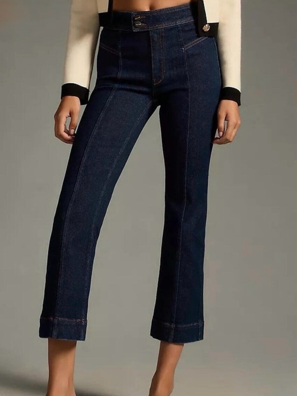 Anthropologie Dark Blue Cropped Straight-Leg Jeans